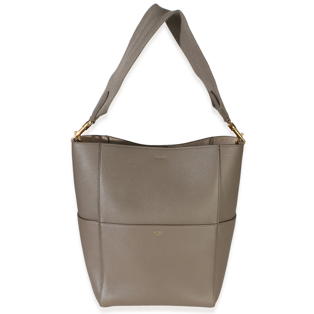 Celine Taupe Soft Grained Calfskin Medium Sangle Bucket Bag
